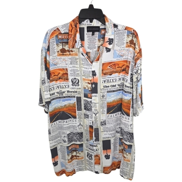 {No Boundaries} Men's Print Button Up Shirt with Short Sleeves - Picture 4 of 16